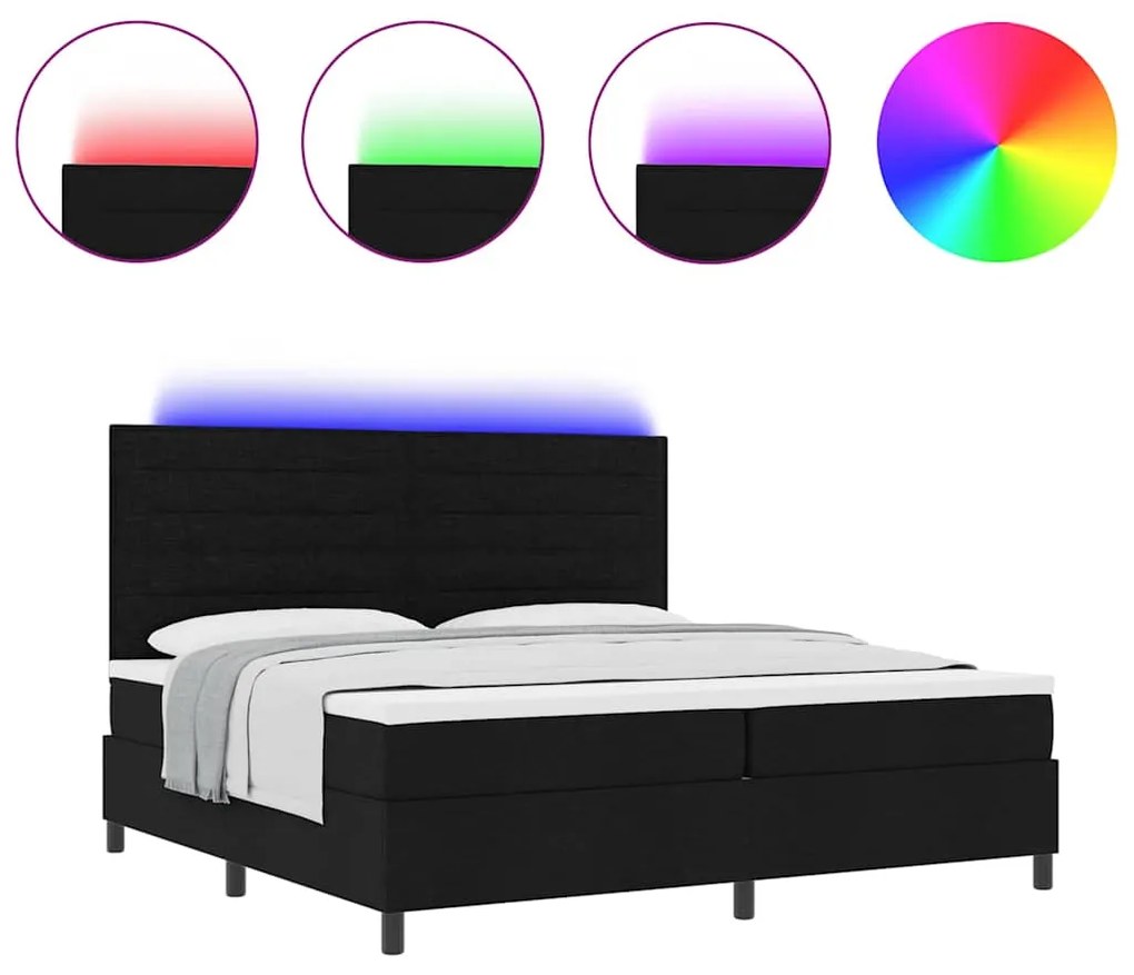 Cama Box com Colchão e LED Preta 200x200 cm em Tecido