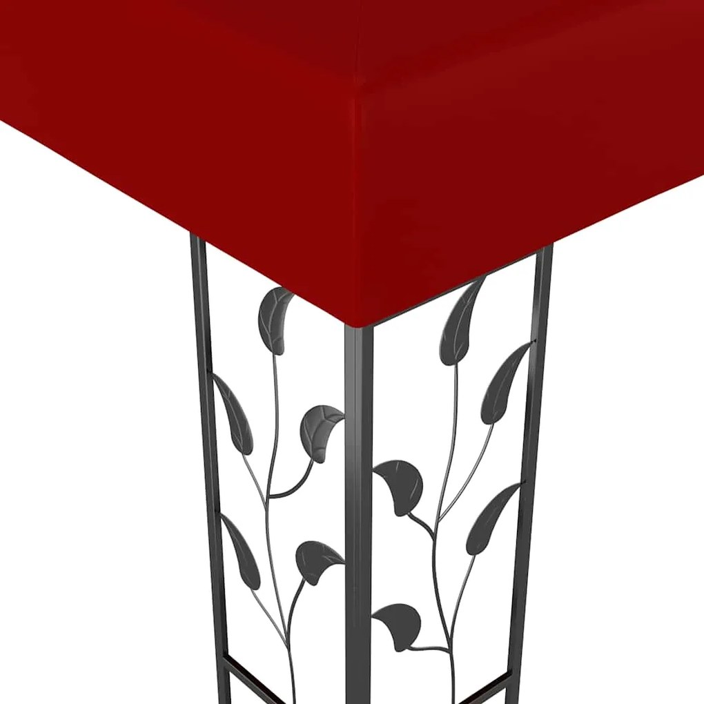 Gazebo com cordões de luzes LED 3x3 m vermelho tinto