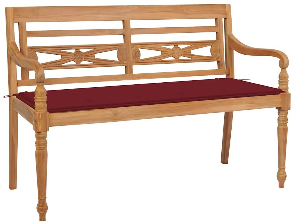 Banco Batávia c/ almofadão vermelho tinto 120 cm teca maciça
