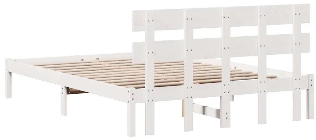 Estrado de Cama com Cabeceira Branco 160x200 cm Madeira Maciça de Pinh