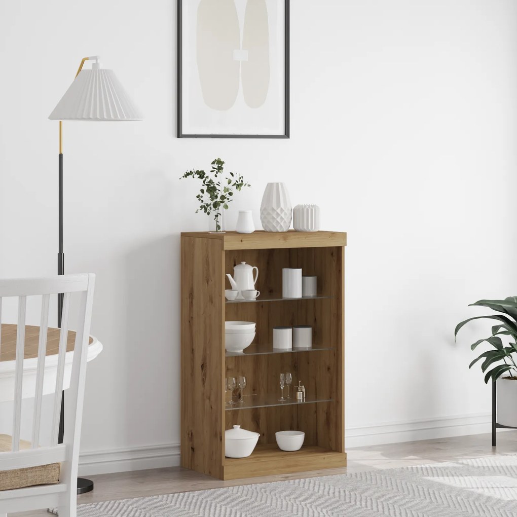 Sideboard vidaXL com Luzes LED Carvalho Artesanal 60,5x37x100 cm