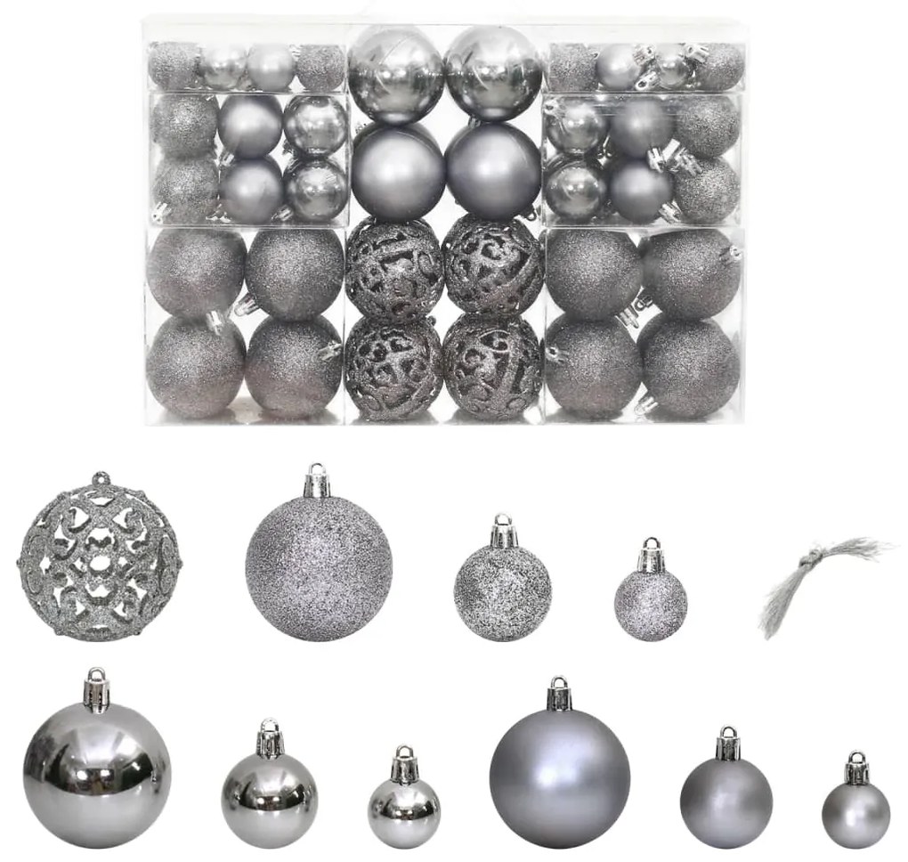 vidaXL Enfeites de Natal 100 pcs 3 / 4 / 6 cm cinzento
