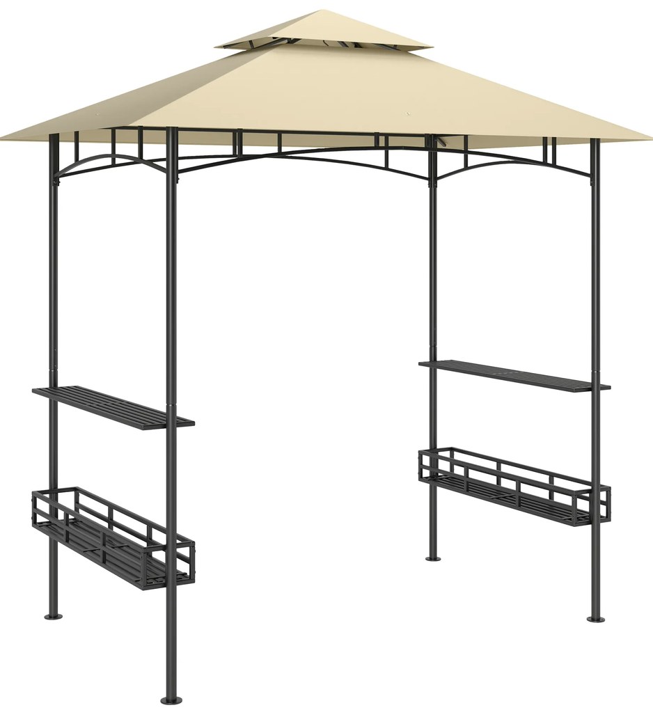 Outsunny Tenda de Churrasco Tenda de Churrasco Pavilhão de Jardim com 2 Prateleiras Cestas de Armazenamento Ganchos para Terraço Bege | Aosom Portugal