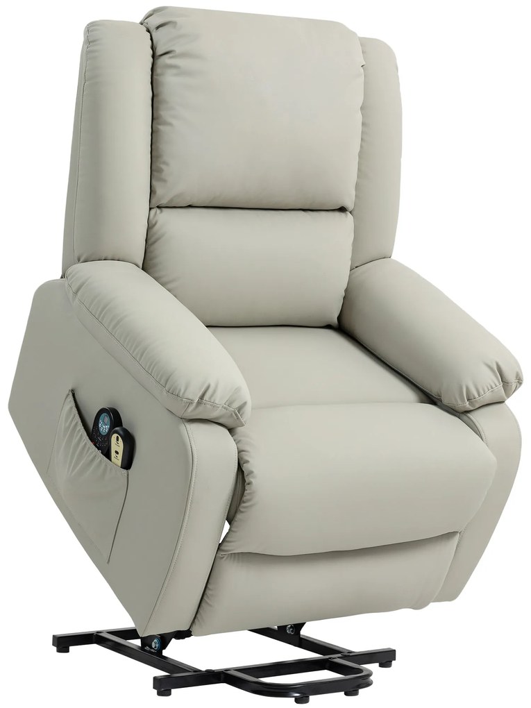 HOMCOM Poltrona de Massagem Elevatória Reclinável com Função de Aquecimento 89x93x105 cm Cinzento Claro | Aosom Portugal