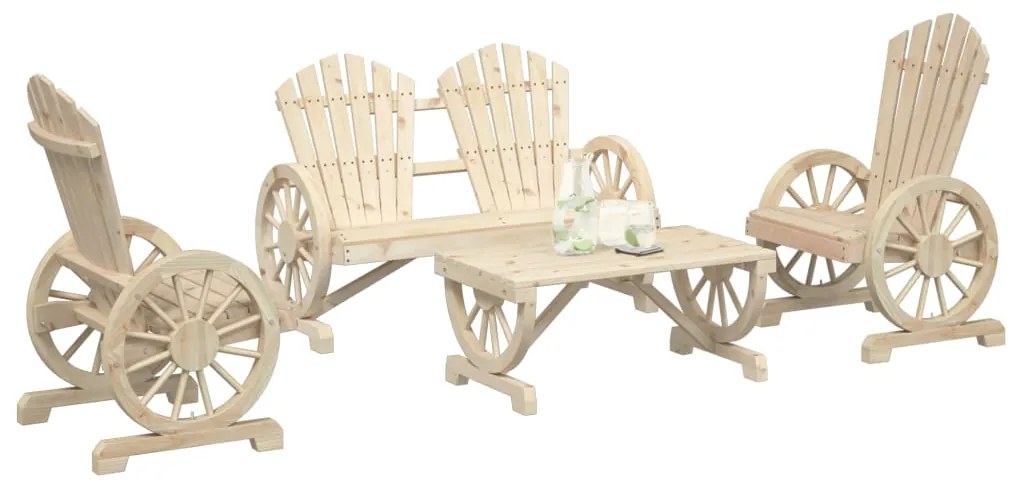 4 pcs conjunto lounge de jardim madeira de abeto maciça