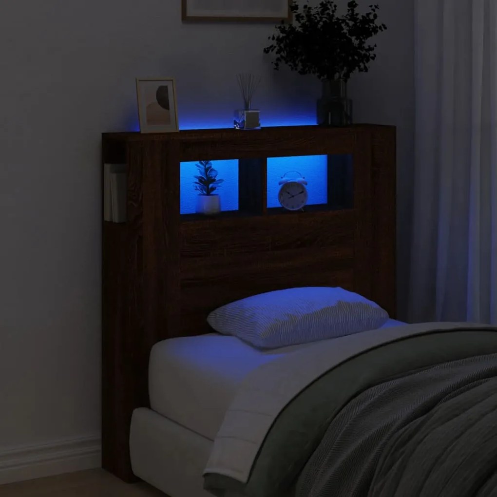 Cabeceira c/ LEDs 100x18,5x103,5 cm carvalho castanho