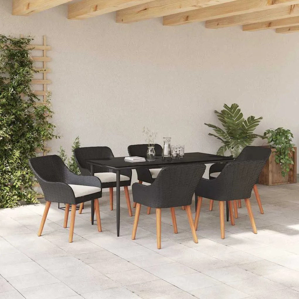 Conjunto de Jantar de Jardim 7 Peças Preto de Rattan Sintético