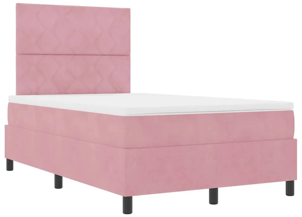 Cama Box Spring vidaXL com Colchão e LED Rosa 120x190 cm Veludo
