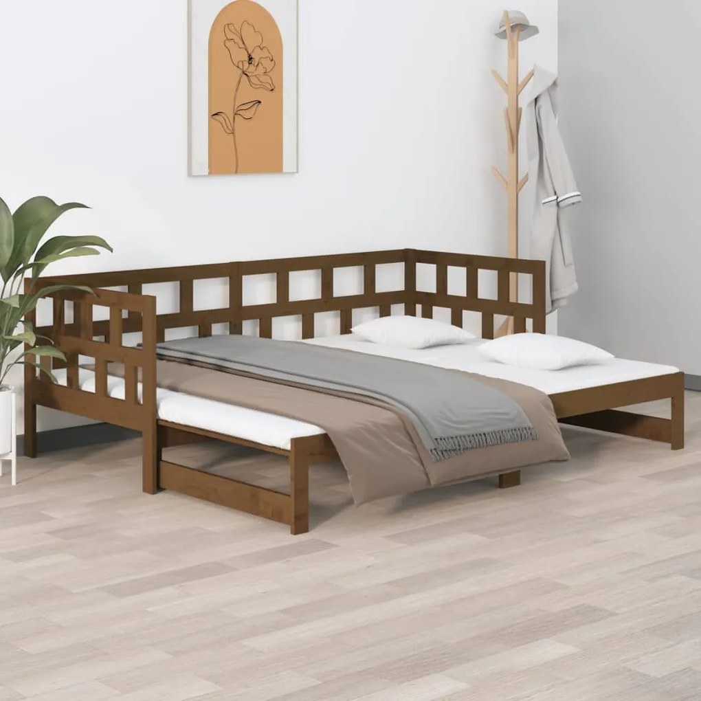 820230 vidaXL Sofá-cama puxar pinho maciço castanho mel 2x(80x200) cm
