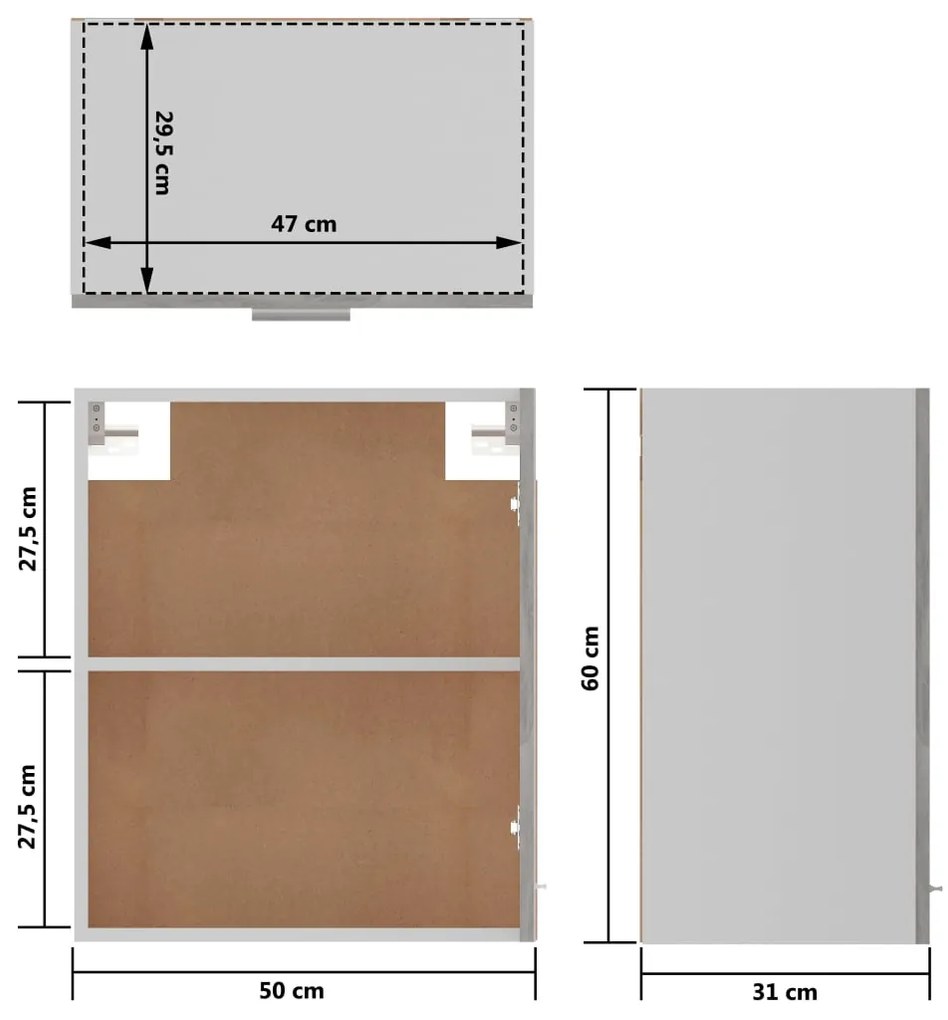 Armário de parede 50x31x60 cm contraplacado cinza cimento