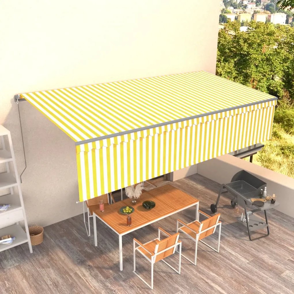 vidaXL Toldo retrátil manual com estore 6x3 m amarelo e branco