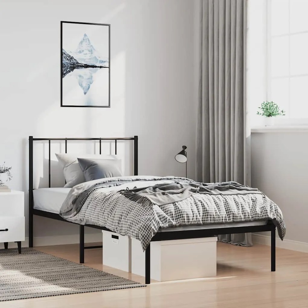 Estrutura de cama com cabeceira 100x190 cm metal preto