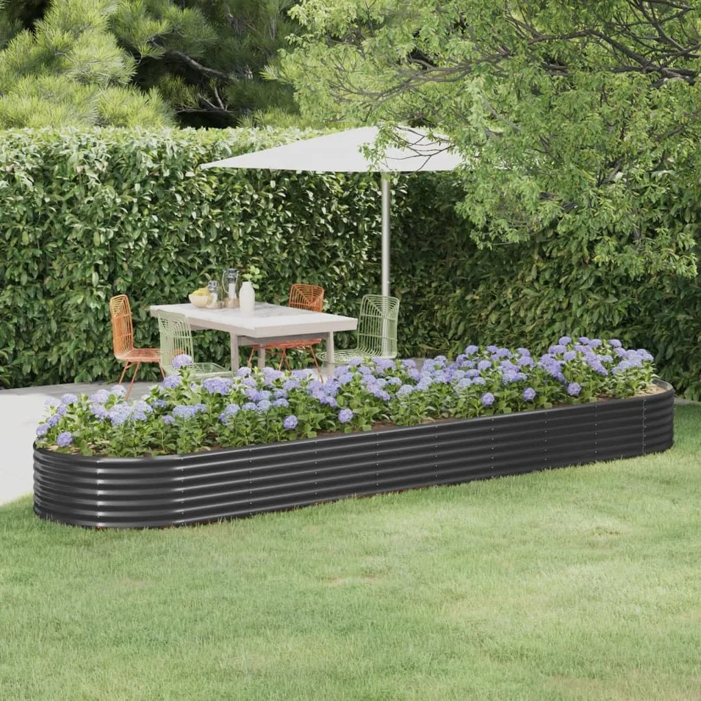 Canteiro elevado jardim 396x100x36 aço revestido a pó antracite