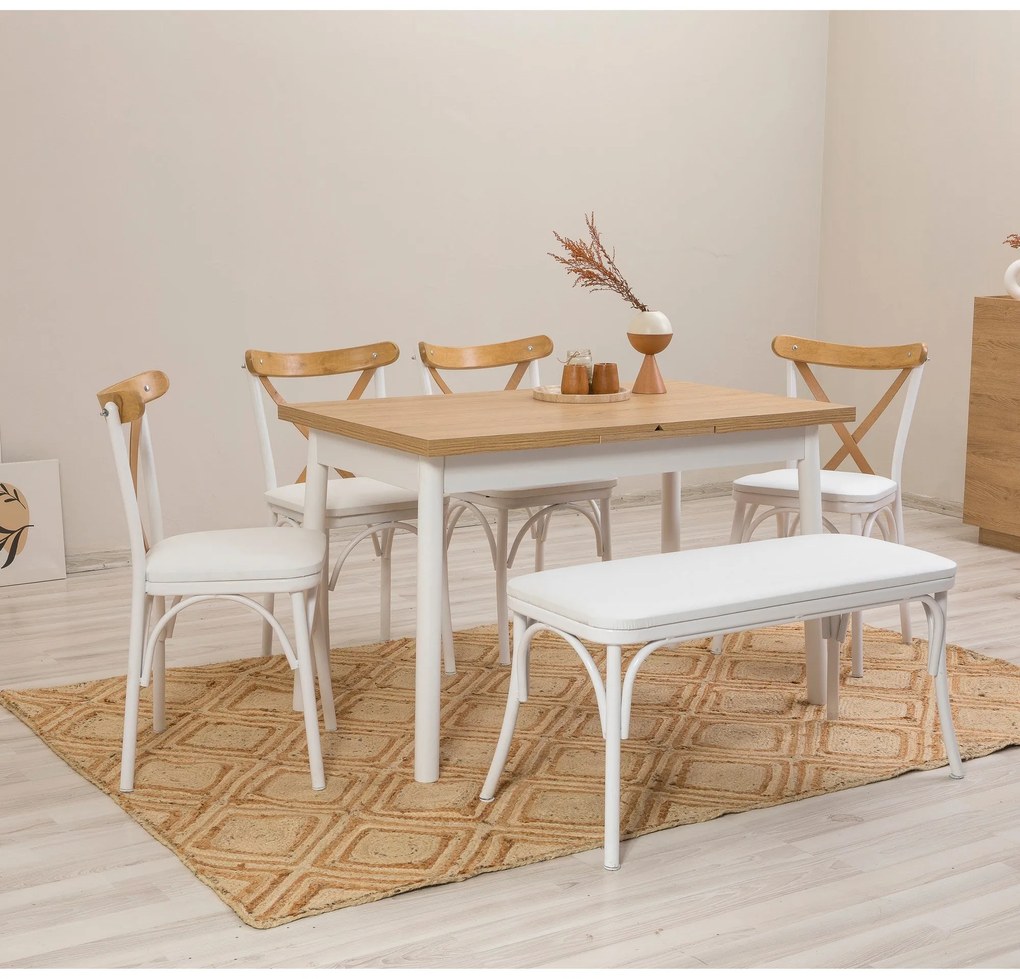 Conjunto de Mesa de Jantar Extensível e Cadeiras Oliver – Branco – Mes