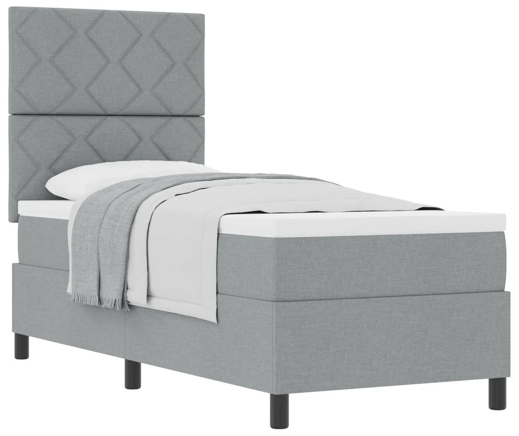 Cama Box Spring com Colchão Cinza Claro 80x200 cm Tecido