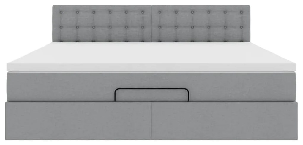 Cama otomana com colchão 160x200 cm tecido cinzento claro