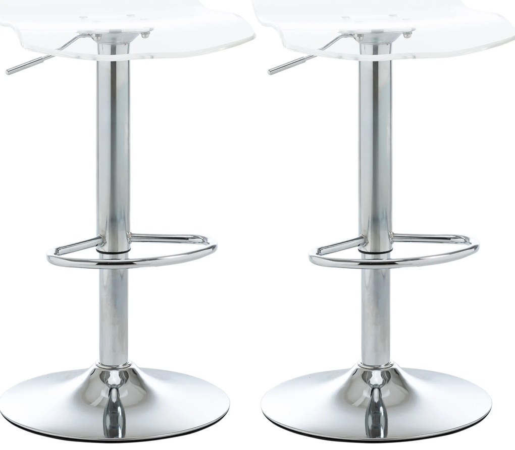 HOMCOM Conjunto de 2 Bancos de Bar Contemporâneo Assento Acrílico e Estrutura em Metal Giratório 360° Altura Ajustável Transparente | Aosom Portugal