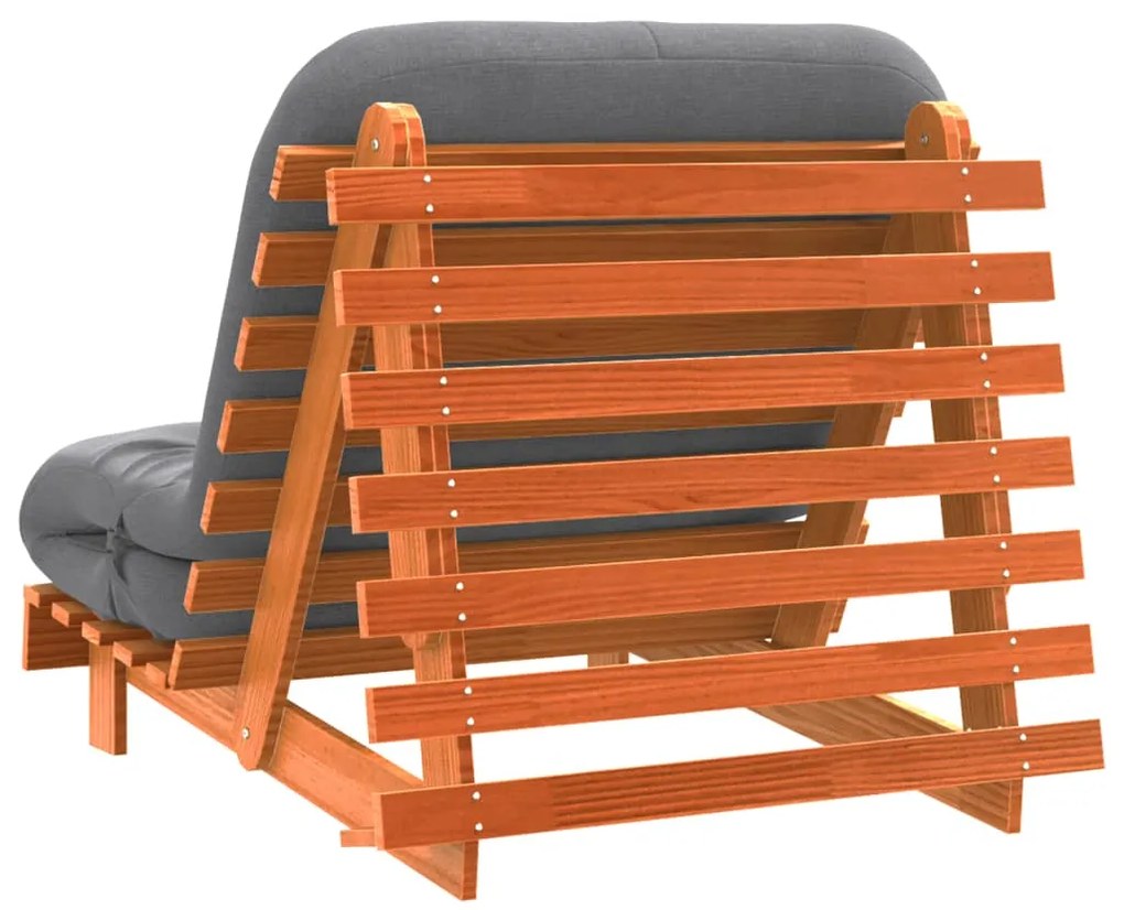 Sofá-cama futon c/ colchão madeira de pinho maciça castanho-mel
