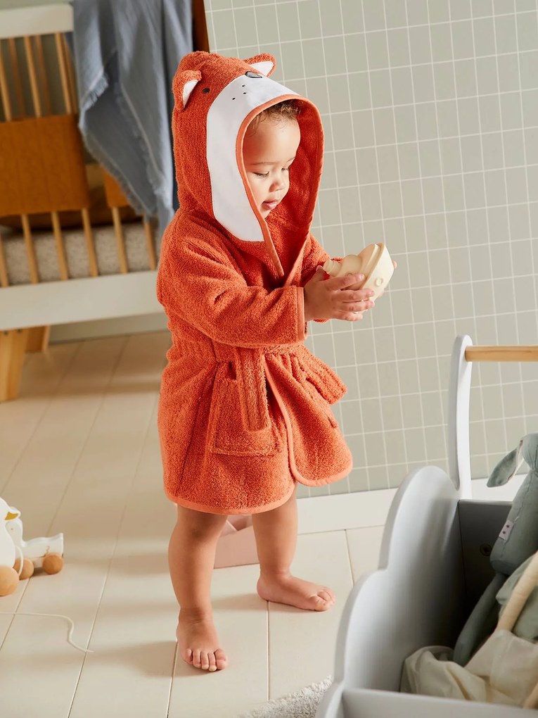 Roupão de banho, para bebé, Raposa laranja medio liso com motivo