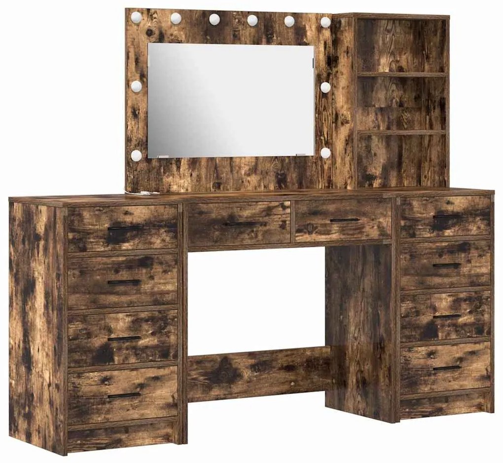 Conjunto de Mesa de Maquiagem vidaXL com 3 Peças e LED em Carvalho Fum