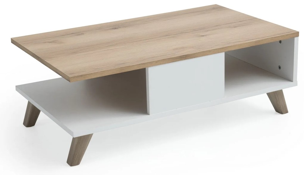 Mesa de Centro SUMER – Carvalho e Branco – 90x35,6x54 cm
