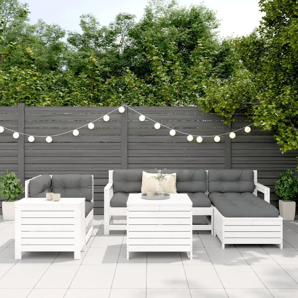 7 pcs conjunto de sofás para jardim pinho maciço branco