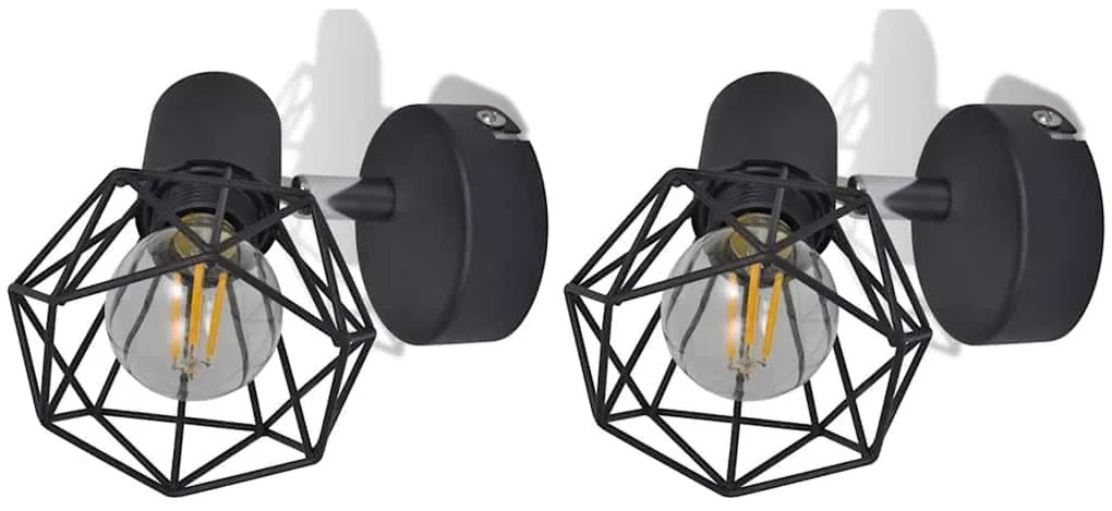 2 Candeeiros de parede estilo industrial + lâmpada filamento LED preto