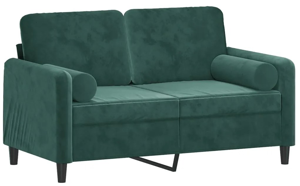 Sofá 2 lug. c/ almofadas decorativas 120 cm veludo verde-escuro