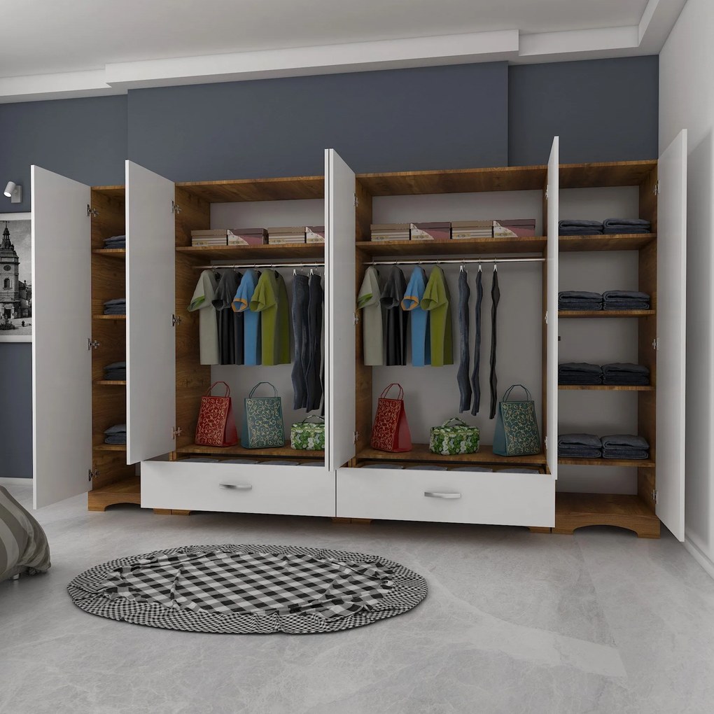 Guarda-roupa F4 – Branco/Nogueira – 243 cm x 181 cm x 47,6 cm