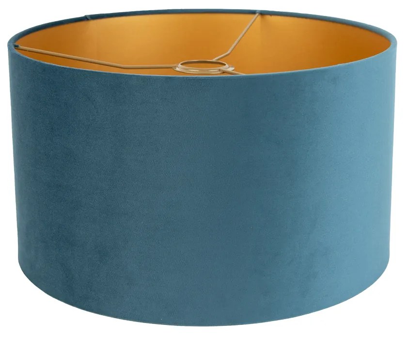 Abajur de Veludo Azul 35/35/20 com Interior Dourado