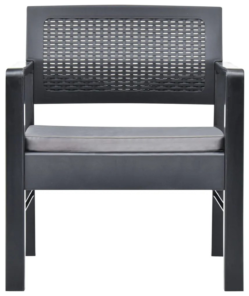 3 pcs conjunto lounge de jardim c/ almofadões plástico cinzento