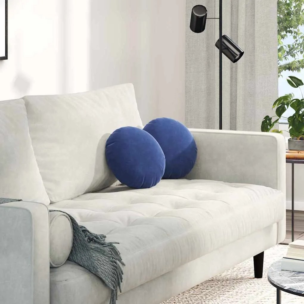 vidaXL Almofadas de Assento 2 pcs Azul Polícia Ø 40 x 13 cm Veludo