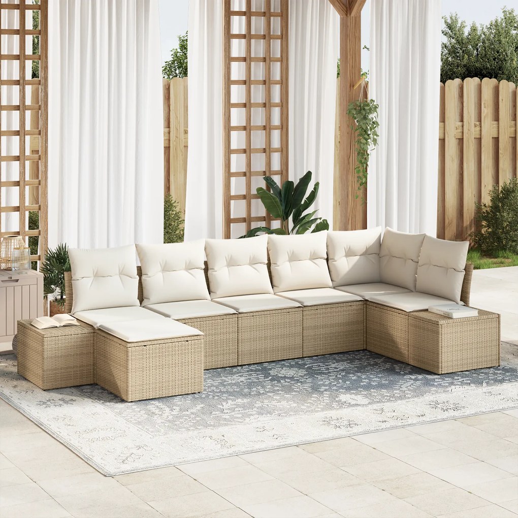 vidaXL Conjunto de Sofás de 7 Peças com Almofadas Bege Rattan PE