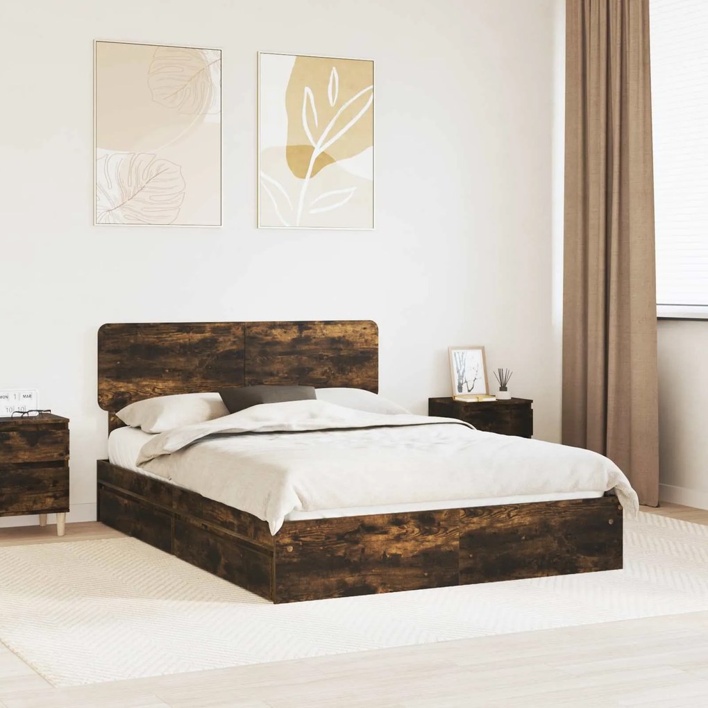 vidaXL Cama com Armazenamento Carvalho Defumado 140 x 190 cm