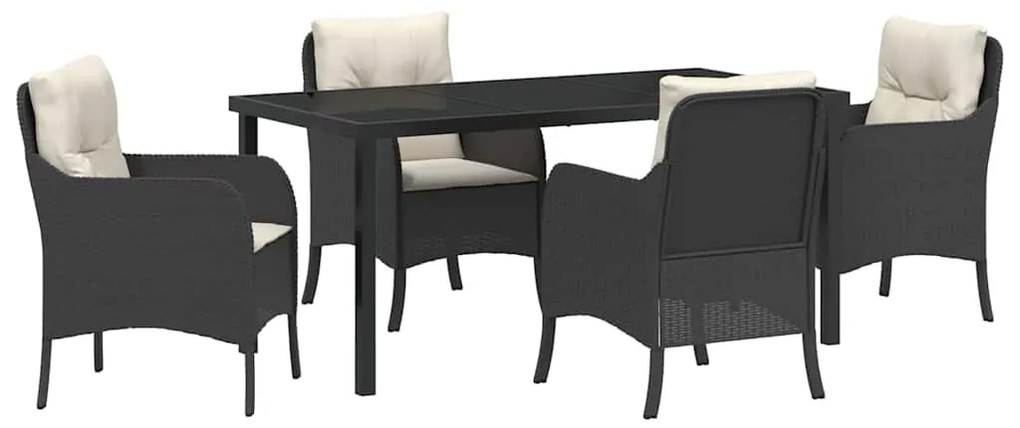 Conjunto de Jantar de 5 Peças com Almofadas Rattan Poli Preto