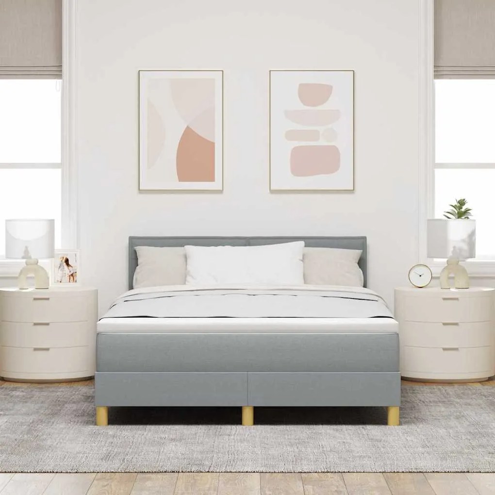 Cama Box Spring com Colchão Cinza Claro 140x200 cm Tecido