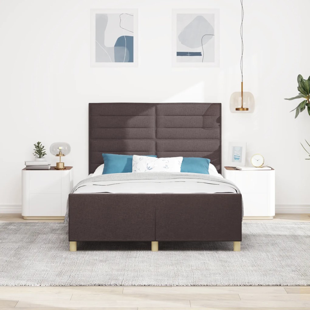 Cama de Tecido Marrom Escuro vidaXL 140x190 cm
