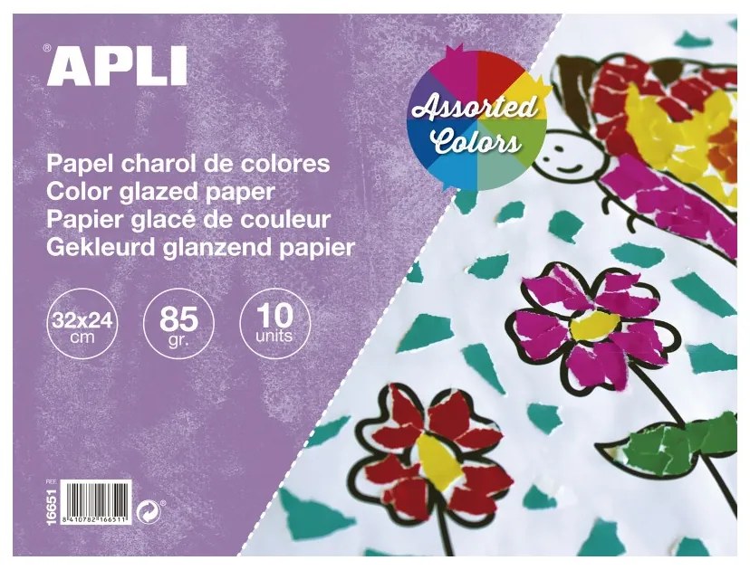 Bloco de Papel Charol APLI Sortido 32 x 24 cm – 10 Folhas Brilhantes para Trabalhos Manuais