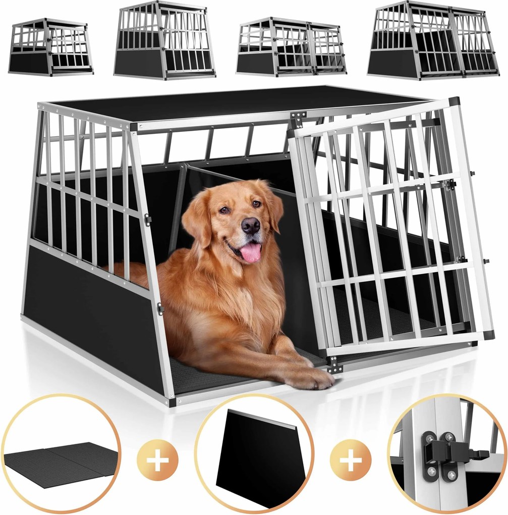 Caixa de transporte para cães em alumínio modelo XXL 97 x 90 x 70 cm Prateado + Preto