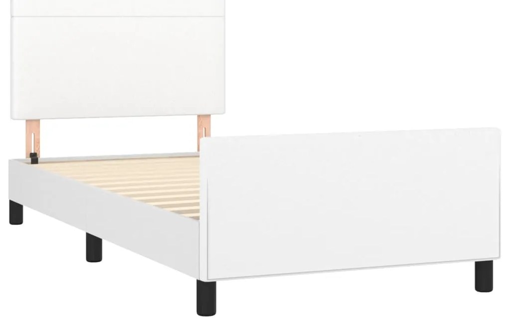 Estrutura cama c/ cabeceira 90x200 cm couro artificial branco