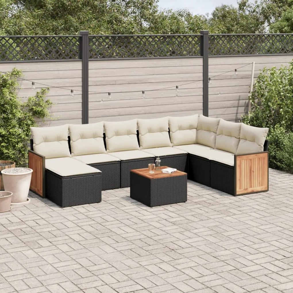 vidaXL 9 pcs conjunto de sofás p/ jardim c/ almofadões vime PE preto