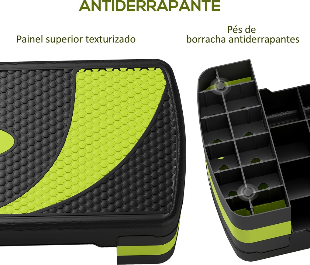 Step para Exercício Aeróbico Plataforma Step com Altura Ajustável em 3 Níveis 80x31x10-20 cm Verde e Preto