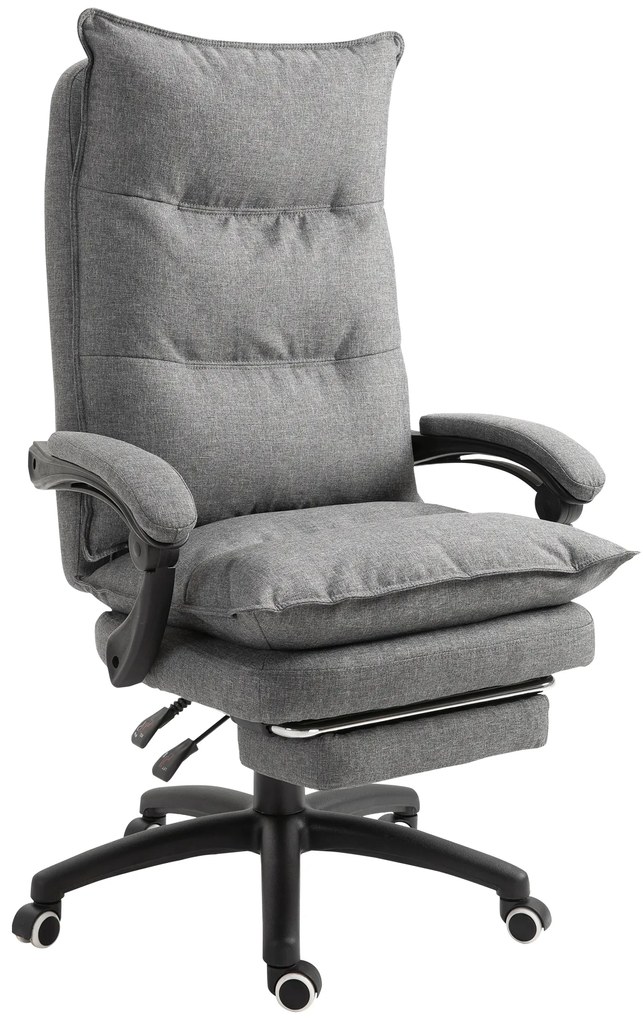 Vinsetto Cadeira de Escritório com Massagem Cadeira Ergonômica Altura Ajustável Encosto Reclinável Giratória a 360° Linho Cinza | Aosom Portugal