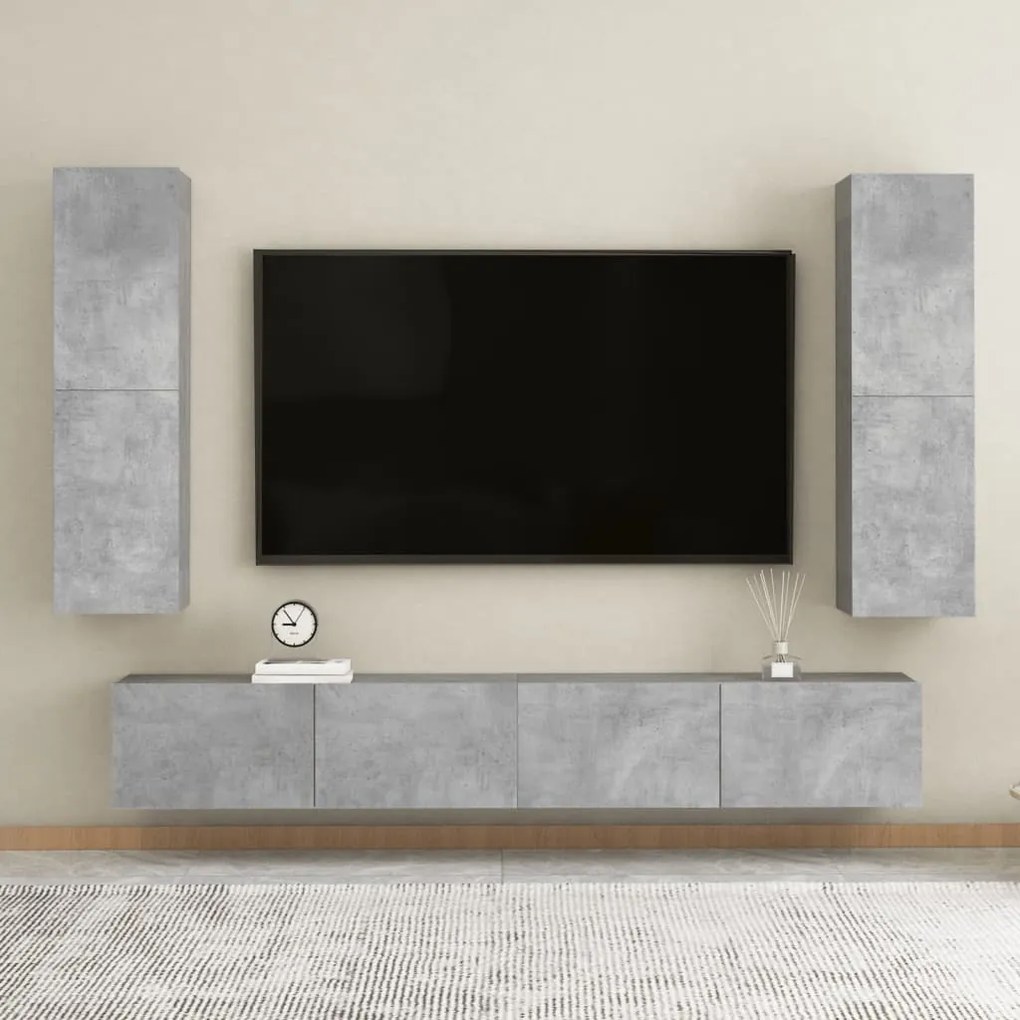 vidaXL 4 pcs conjunto de móveis de TV contraplacado cinzento cimento