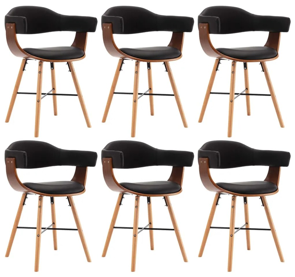 vidaXL Cadeiras jantar 6 pcs couro artificial preto e madeira curvada