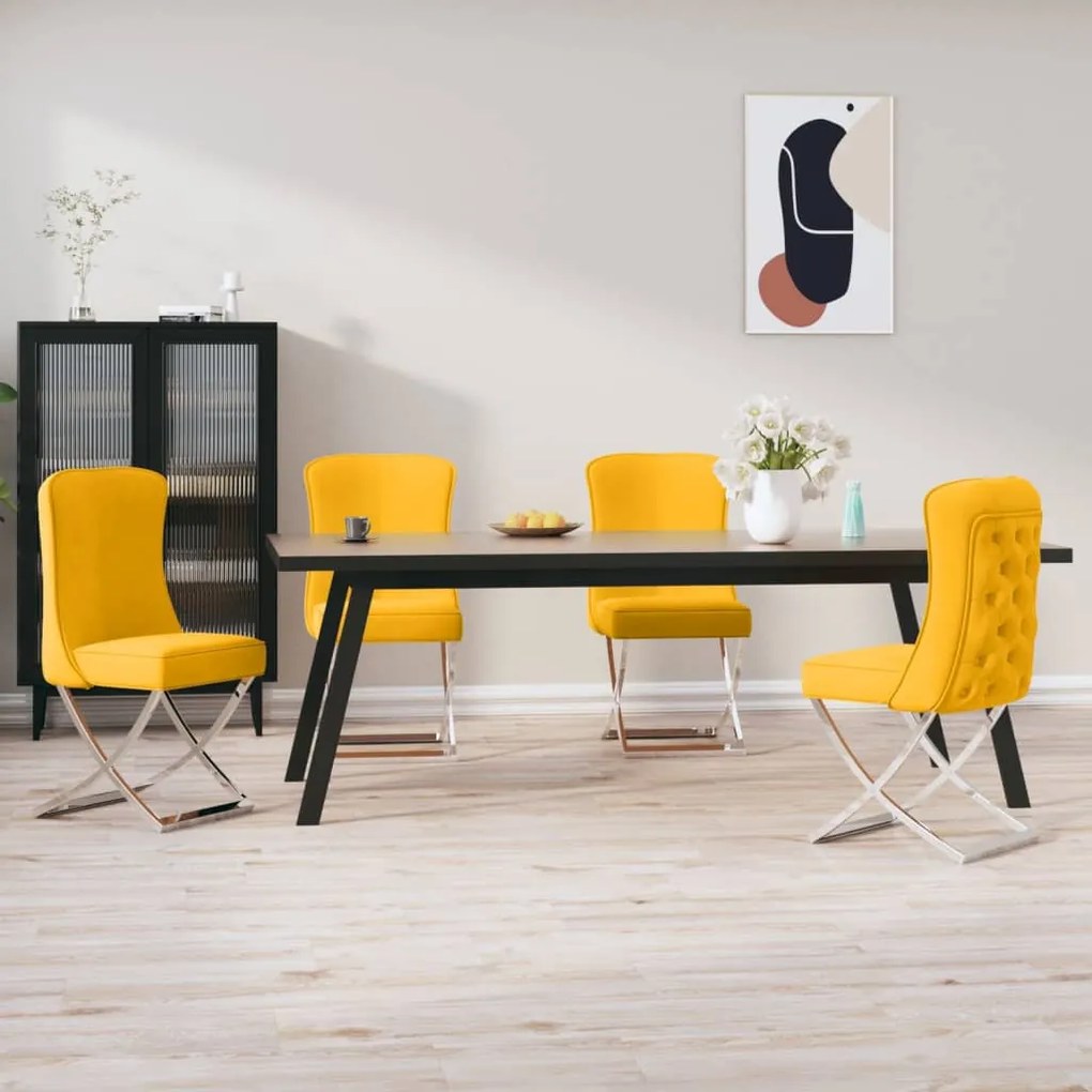 vidaXL Cadeiras de jantar 4 pcs veludo amarelo mostarda