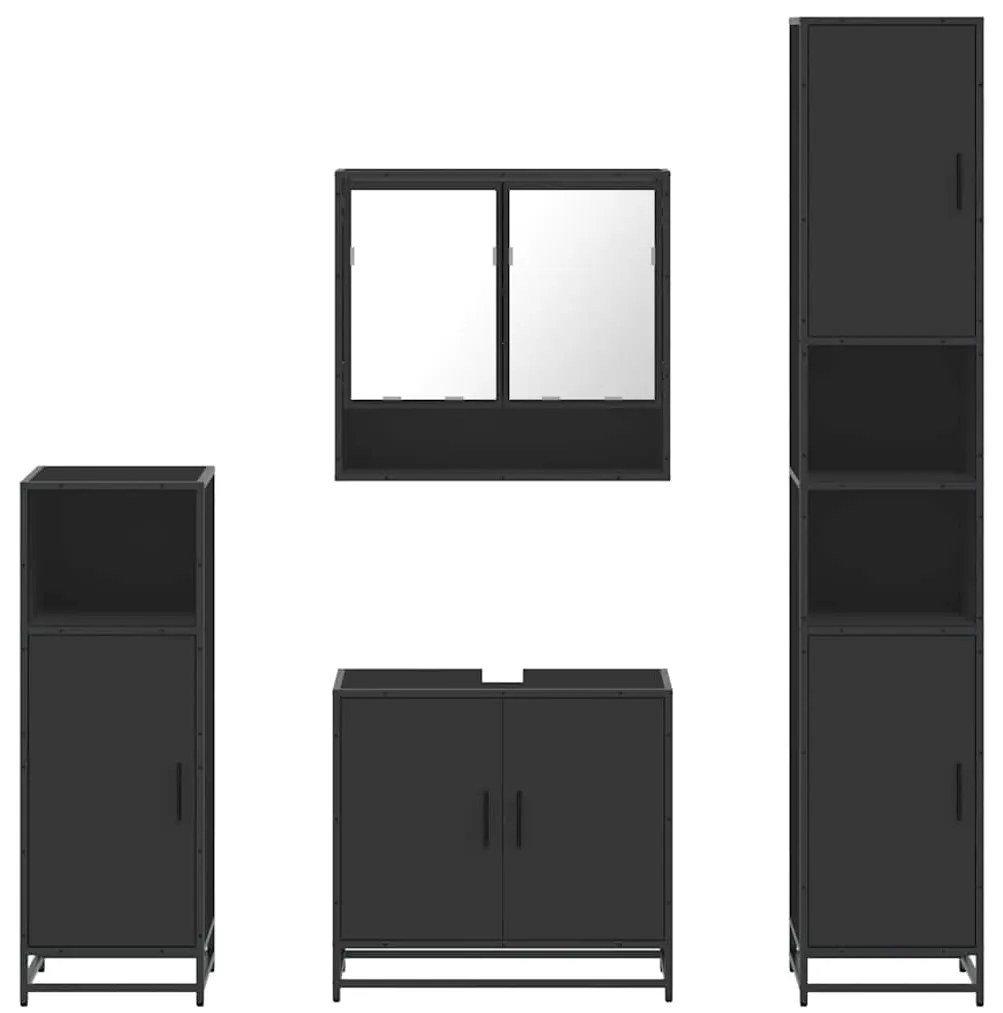 4 pcs conjunto móveis casa de banho derivados de madeira preto