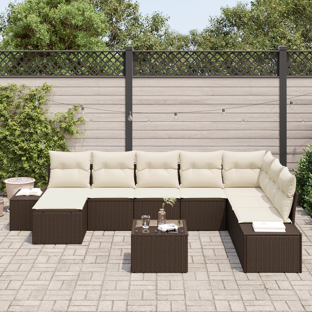 Conjunto de Sofá de Jardim com Almofadas de 8 Peças Cinza Polirattan