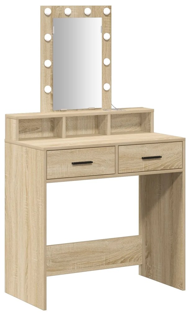 Mesa de Maquiagem vidaXL com Luzes LED Carvalho Sonoma 79x41x140 cm