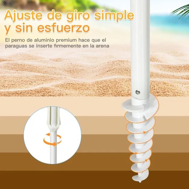 Guarda-sol de praia inclinável portátil com porta-copos, saco de transporte e proteção solar UPF50+ para exterior Pátio Piscina 2 x 2,2 m Multicolorid